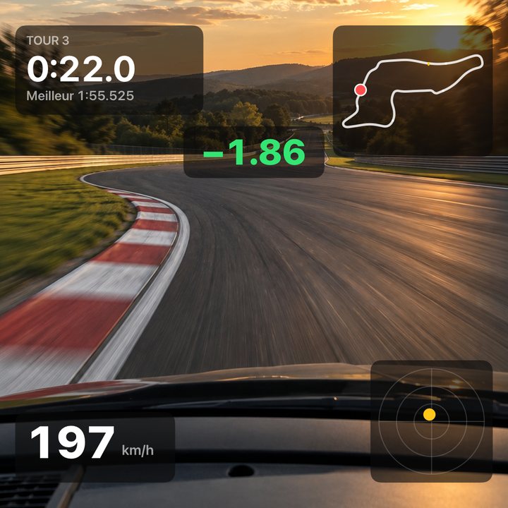 Export 1:1 pour le fil Instagram : vidéo embarquée avec l'overlay Pitlane